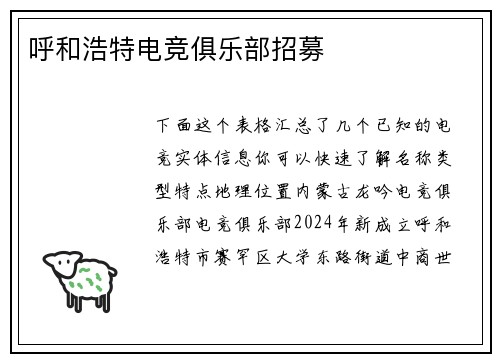 呼和浩特电竞俱乐部招募